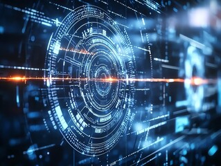 Obraz premium High-tech digital frame with animated military symbols and insignias border, futuristic concept, no branding