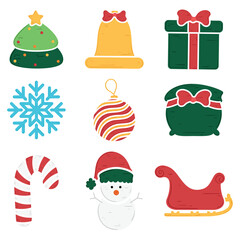 Christmas icon set with reindeer, sleigh, and gifts, Vector