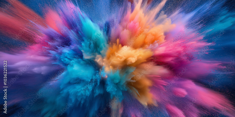 Aufkleber Colorful powder exploding creating abstract shape and texture