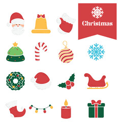 Colorful Christmas icons with Santa, gift, and decorations, Vector