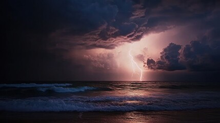 Lightning Strike Over the Ocean