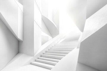 Obraz premium White Staircase in Minimalist Modern Architecture