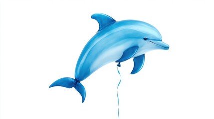 Fototapeta premium Stylized dolphin balloon, blue color, white isolated background. Kid's Party.