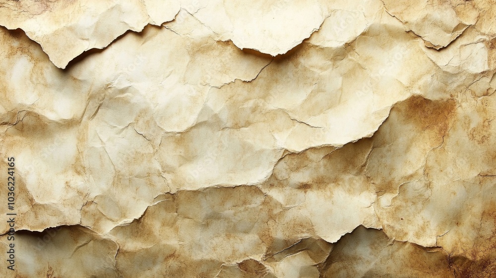 Poster A piece of aged, crumpled parchment paper features distinct wrinkles and warm tones, creating a vintage backdrop suitable for various creative projects, from art to design.