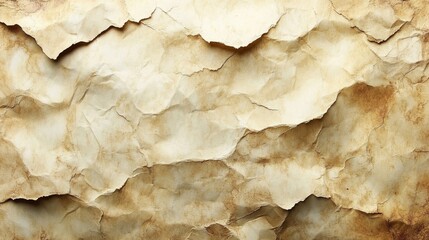 Fototapeta premium A piece of aged, crumpled parchment paper features distinct wrinkles and warm tones, creating a vintage backdrop suitable for various creative projects, from art to design.
