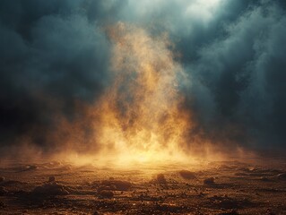 Obraz premium Golden Light Through Fog: Dramatic Landscape Photography