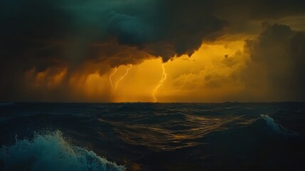 Fototapeta premium Lightning Storm Over the Ocean