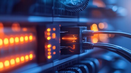 Fototapeta premium Server Rack with Network Cables