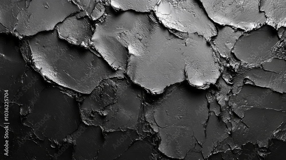 Poster the textured black surface showcases intricate cracked patterns, resembling peeling paint. this arti