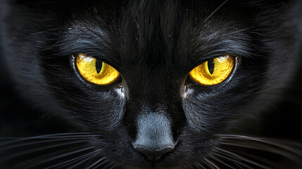 black cat yellow eyes peering from the darkness