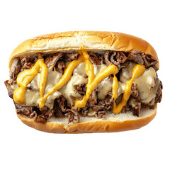 Philly Cheesesteak Sandwich Isolated on Transparent Background Top View