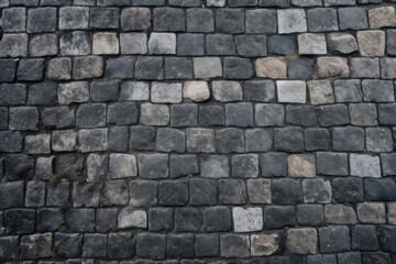 Naklejka premium Processed collage of old european cobble stone pavement texture. Background for banner