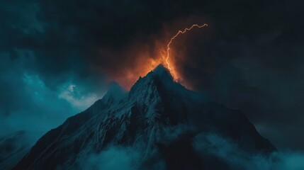 Fototapeta premium Lightning Strike Over Mountain Peak