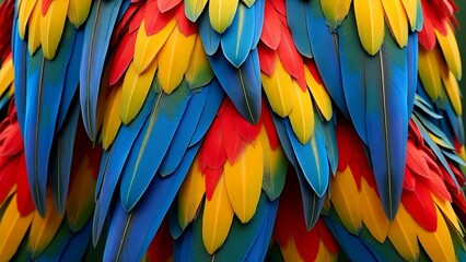 Obraz premium Close-Up of Colorful Parrot Feathers - Vibrant Bird Feather Texture Photography