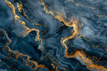 Fototapeta premium Photo of Navy blue dark marble pattern with golden veins. Background texture for backdrops or mapping