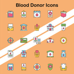 Set of blood donor icons illustrating the act of giving blood and its importance ideal for health awareness themes.