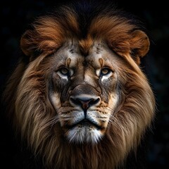 Obraz premium a fierce lion with the understanding of a man in his eyes