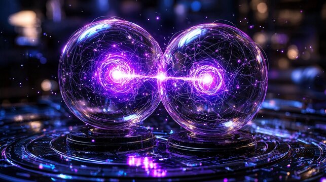 A 3D model illustrating a gluon connecting two quarks within a nucleus, with surrounding colorful force lines
