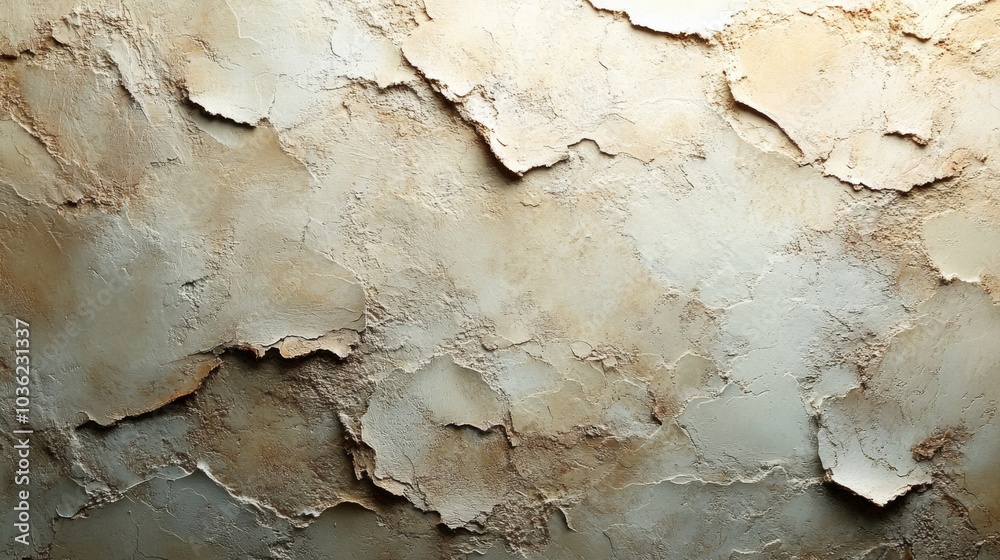 Aufkleber a close-up view of a weathered wall reveals layers of peeling plaster that showcase a natural palett