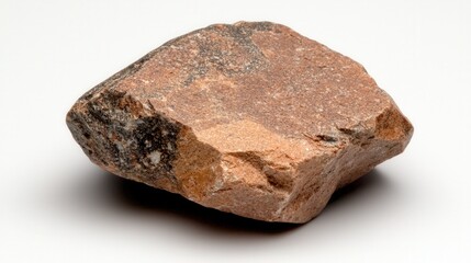 Obraz premium A rough jasper stone displaying earthy reddish-brown hues lies on a neutral background, highlighting its natural texture and unique character