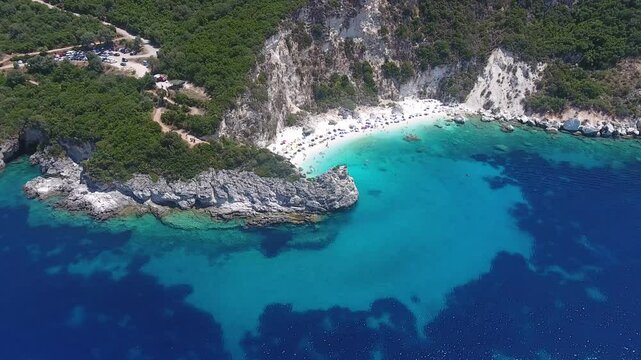 Aerial view of Agiofili beach in Lefkada island. Aerial panoramic view of the exotic Agiofili beach in Lefkada island, Greece