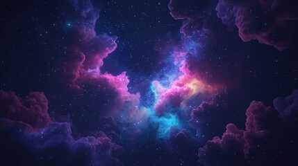 Fototapeta premium A spaceship navigates through a turbulent cosmic storm filled with electric clouds and energy surges against a backdrop of distant stars