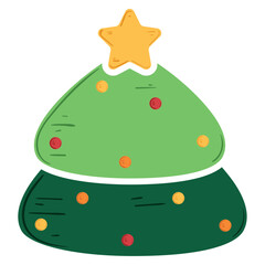 Simple Christmas tree with decorations and star, Vector