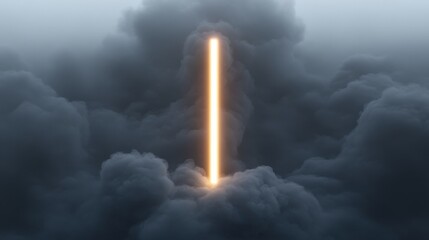 Obraz premium An abstract cross of light pierces through dark smoke, illuminated by glowing red and bright white elements in a dramatic display