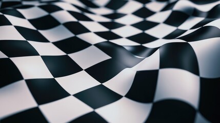 Obraz premium A wavy surface of black and white checkered pattern creates a dynamic visual effect.
