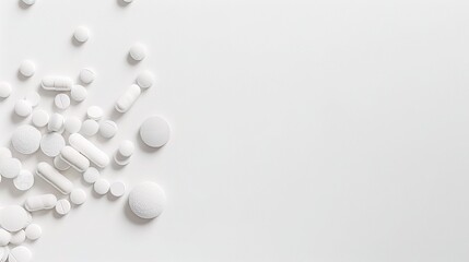 White medicine pill tablet on white background - a symbol of purity and healing. This pristine white pill on an equally white backdrop represents the potential for health and recovery