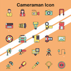 Icon representing a cameraman capturing footage suitable for media and film production themes.