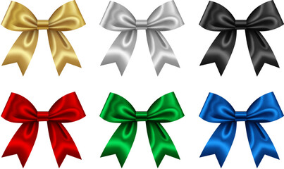 set of isolated bows in different colors for christmas and birthday decorations