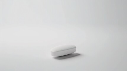 White medicine pill tablet on white background - a symbol of purity and healing. This pristine white pill on an equally white backdrop represents the potential for health and recovery
