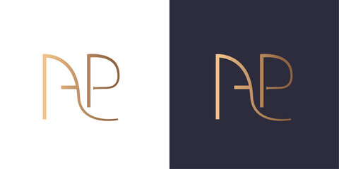 Letter A and P logo monogram, minimal style identity initial logo mark. Golden gradient vector emblem logotype for business cards initials.
