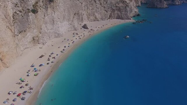 Porto Katsiki beach in Lefkada island. Aerial panoramic view of Porto Katsiki beach in Lefkada island, Greece