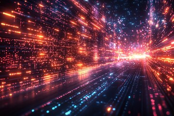 Obraz premium Abstract digital tunnel with red and blue light streaks