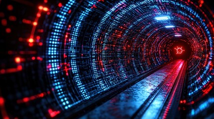 Exploring the fascinating phenomenon of quantum tunneling through a digital representation of a barrier in a futuristic setting