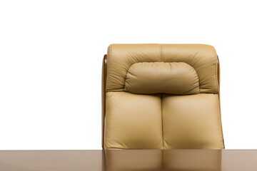 Leather office beige armchair with wooden table