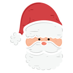 Santa Claus face illustration with hat and white beard, Vector