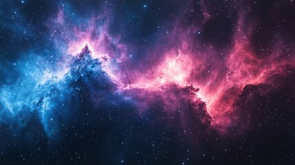 Naklejka premium A stunning view of a cosmic nebula showcasing vibrant colors in deep space. It features hues of blue and pink against a backdrop of stars.
