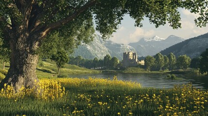 Fototapeta premium Medieval landscape outdoors nature.