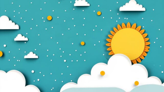 Flat vector background of a sun and clouds.
