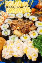 angle view various sushi vertical composition