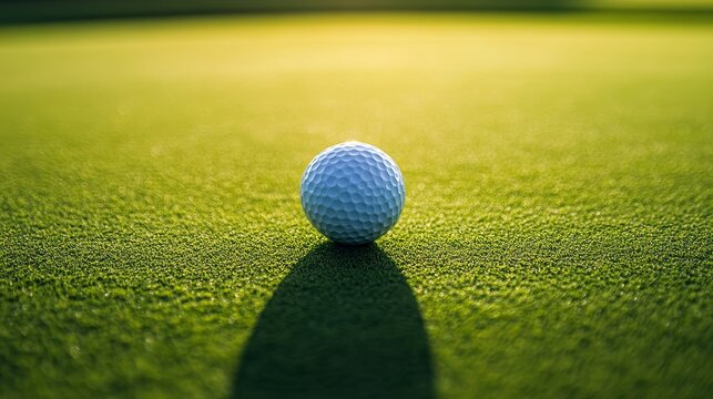 Overhead close-up of a golf ball resting inside the hole on a bright, perfectly manicured green, showcasing sharp detail and focus in the sport