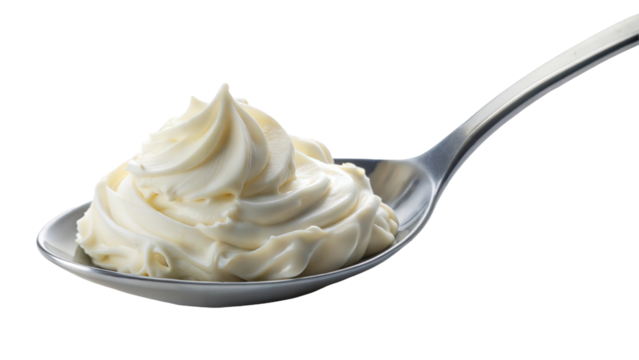 Spoonful of cream cheese, isolated on transparent or white background.