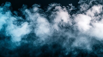 Fototapeta premium Panoramic View of Abstract Fog or Smoke on Black Background - White Cloudiness, Mist, and Smog