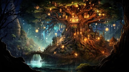 Obraz premium Enchanted Forest Treehouse Village