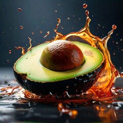 Avocado fruit in water splash