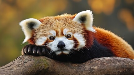 Obraz premium Red panda walking and resting on the tree 