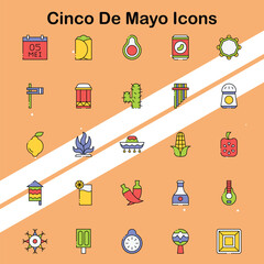 Set of Cinco de Mayo icons representing festive elements and celebrations ideal for cultural and holiday themes.